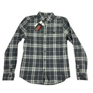 Bass Outdoor Mens Plaid Flannel Spruce Creek Stretch Button Down Shirt Gray S